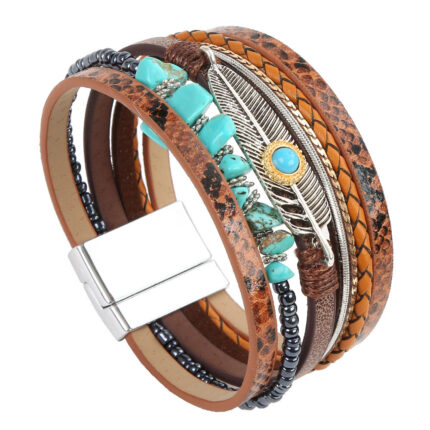 3 Pcs Bohemian Bracelet for Women Girls Faux Leather Cuff Bracelet