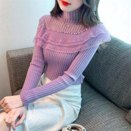 Autumn Ruffles Edge Solid Color Turtleneck