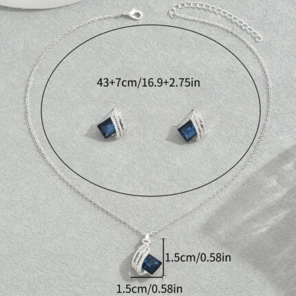 3pcs/set Shining Angel Wings Blue Crystal - Pendant, Necklace + Earrings