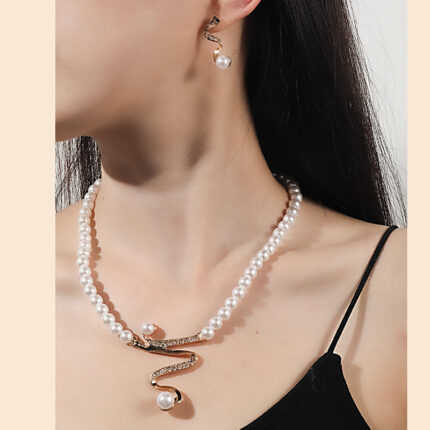 1Set New Women Bridal Wedding Party Pearl Rhinestone Necklace Earrings