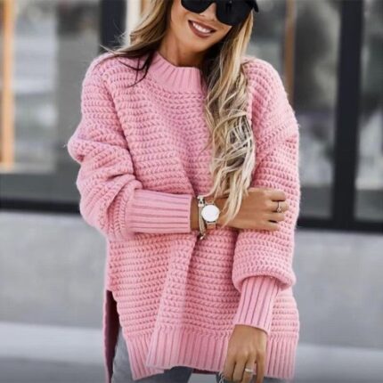 Women Sweater Unique Pattern Half High Collar