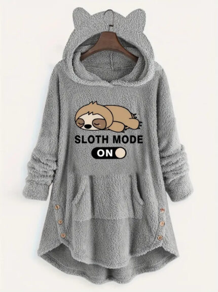 Cute Fleece Oversized Hooded Sweatshirt with Ears