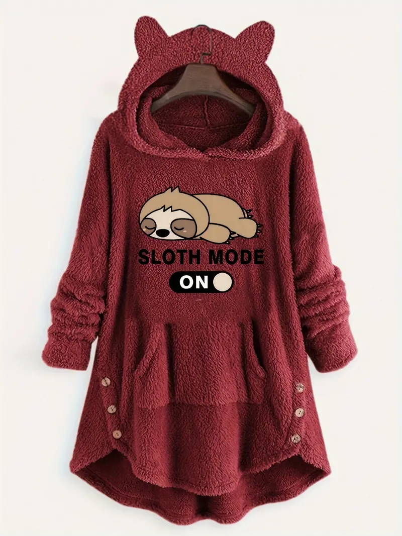 Cute Fleece Oversized Hooded Sweatshirt with Ears