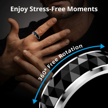 Ceramic Smart Ring for Men, Fidget Spinner Anxiety Relieve Ring with Charging Case, Health Monitor, 5ATM Waterproof