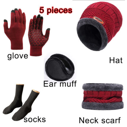 4pcs sets Winter Warm Velvet Hat Scarf Gloves