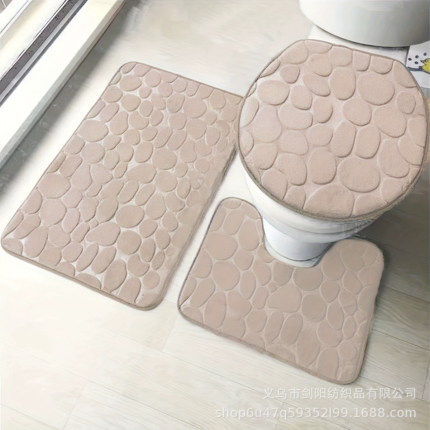 1 Set of Solid Color Simple Bathroom Water-absorbing and Non-slip Floor Mat Stone Pattern, Comfortable and Soft, Three-piece Set