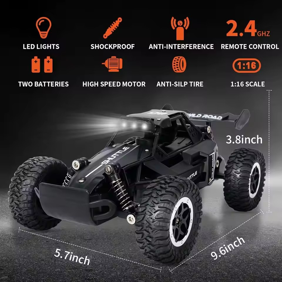 1:16 2.4G Model 2WD High-Speed Off-road RC Car With LED Light Remote Control Climbing Vehicle Outdoor