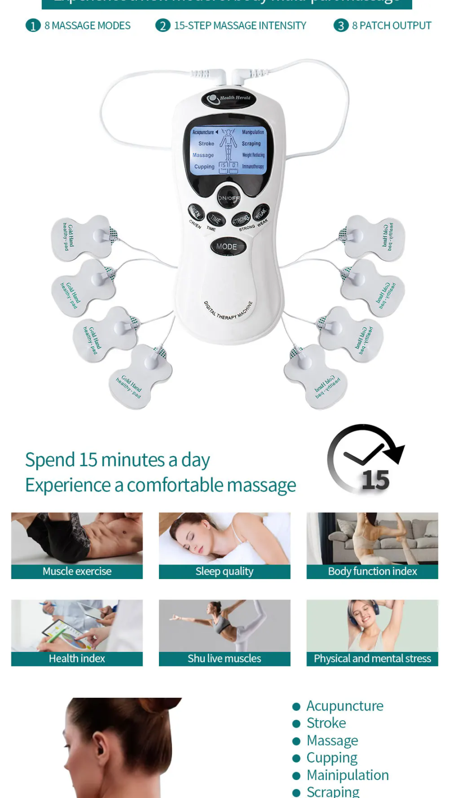 Electric Massage Instrument EMS Tense Machine Pulse Massager Tens Acupuncture