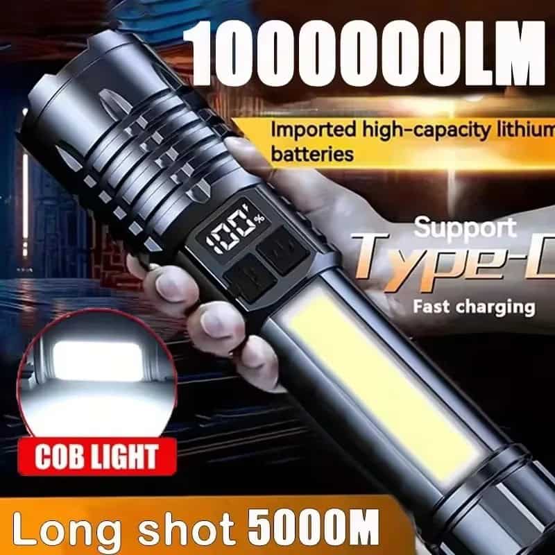 COB LED Rechargeable Flashlight – Super Bright, Zoomable & Multi-Function