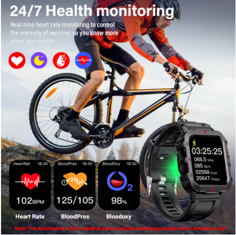 LAXASFIT Men's Smart Watch with LED Flashlight and Health Monitoring