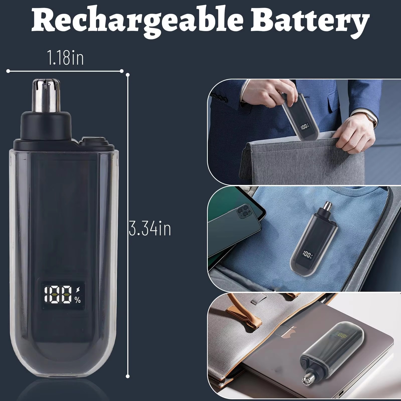 Portable Nose & Ear Hair Trimmer – USB Rechargeable, Compact & Precision Grooming Tool