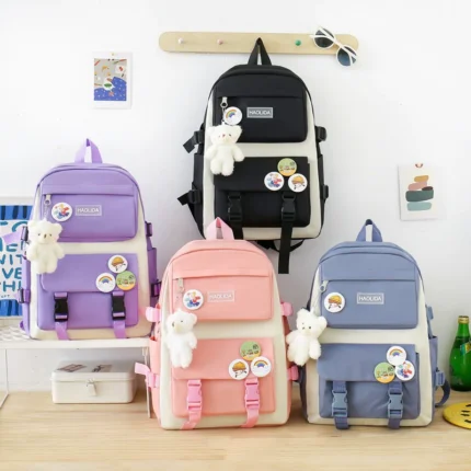 Trendy Nylon Large Capacity Bags Canvas Commute Badge Shoulder Backpack A Set of Four Simple Korean Style School Bag Student