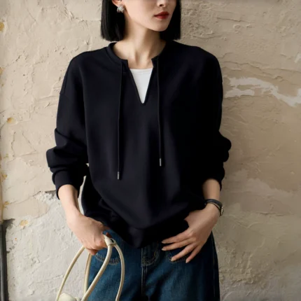 Round Neck Fake Two Piece Sweatshirt Casual Loose Long Sleeve Sport Top