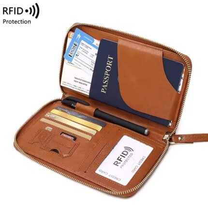 Women RFID Anti-Theft Brush Passportbag Multi-functional Storage Bags Large Capacity Zipper Long Passport Bag