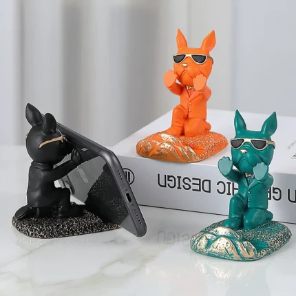 French Bulldog Statue Desk Decor Cute Dog Sculptures Phone Holder Animal Figurine Cell Phone Stand Home Office Decorations