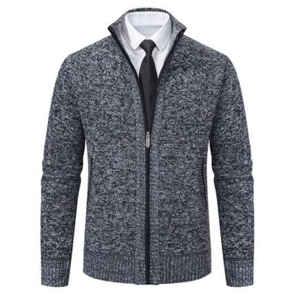 Autumn And Winter New Jersey Men's Casual Sports Coat Solid Color Stand Collar Wweater Grab Fleece Warm Zipper Cardigan