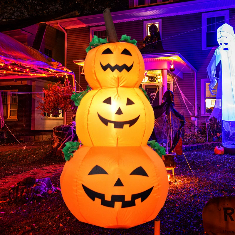 1.2 M Halloween Inflatable Pumpkin with LED Outdoor Decoration Horror Home Garden Courtyard Tombstone Decoration Haunted Props