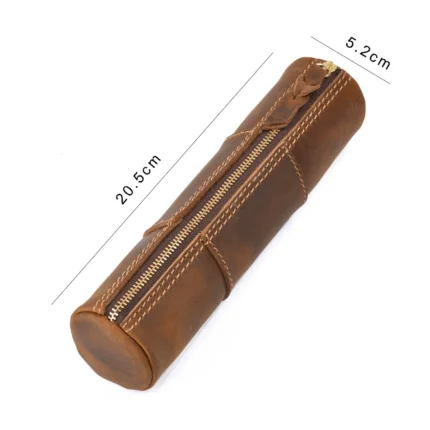 Vintage leather zipper pencil case organiser pouch simple handmade pen case box coin purse stationery storage bag for school