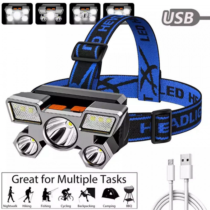5 LED Flashlight Rechargeable with Built in Battery Strong Light Camping Adventure Fishing Head Light Headlamp