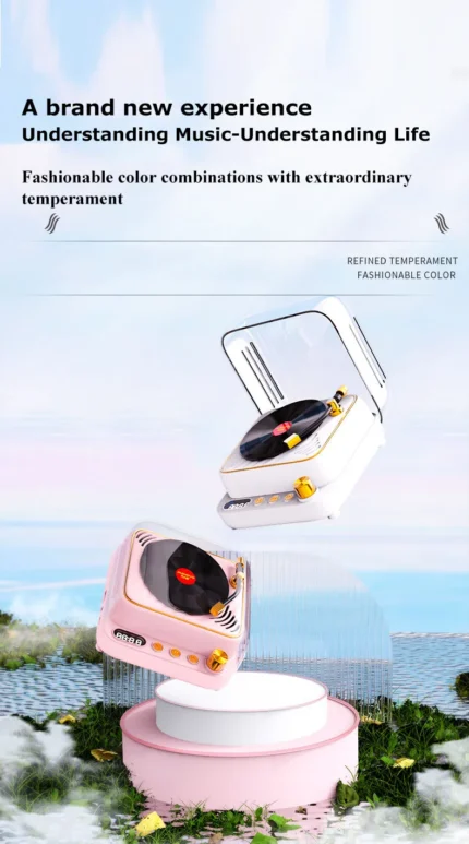 Mini Bluetooth Speaker Retro Vinyl Record Player Portable FM Radio Karaoke Microphone SoundBox Stereo Music Player Handsfree Cal