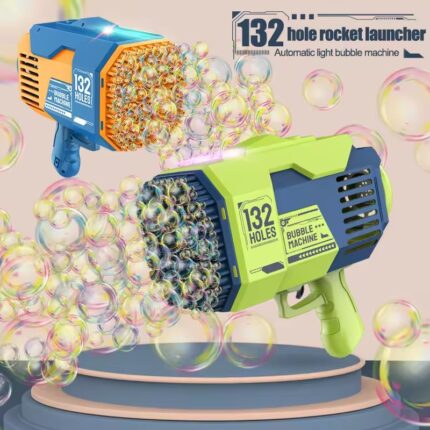 Bubble Gun Rocket 132 Holes Soap Bubbles Machine Gun Shape Automatic Blower With Light Toys For Kids Pomperos Childrens Day Gift