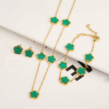 High Quality Stainless Steel Luxury Five Leaf Flower Pendant Jewelry Set/3pcs for Women Clover Bracelet Jewelry Gift