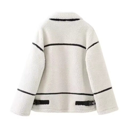 Autumn New Women's Wear European and American Style Casual Fur One Piece Lamb Wool Contrast Color Plush Warm Jacket C