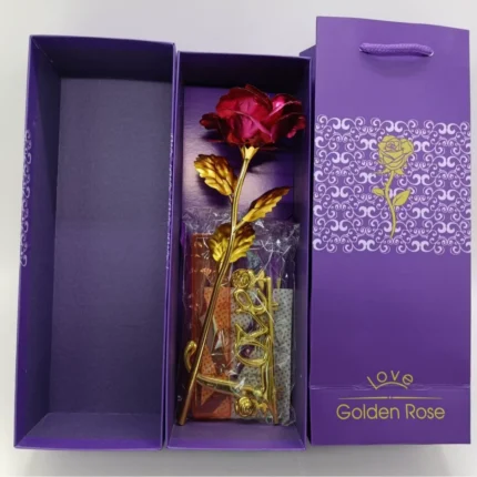 Gold Foil Plated Rose Flower 24K Dipped Decor With Stand Mothers Day Gift & Valentine's Day Gift Gold Flower with Gift Box