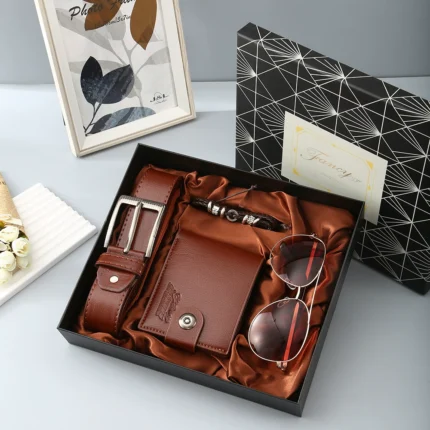 New Men's Belt Wallet Sunglasses Cufflinks 4-piece Gift Box Boys' Birthday Gift Holiday Gift Father's Day Present