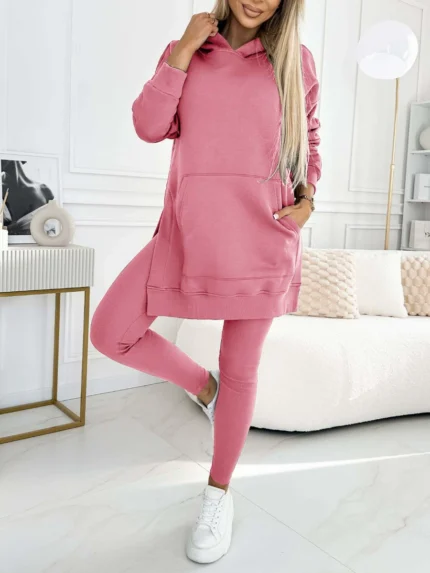 Women Pant Sets Two Pieces Tracksuit Hooded Solid Sweatshirts Pullover Pencil Pants Slim High Street Pockets Ankle Length 2025