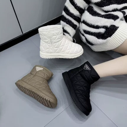 XiangXiangLi Flat Bottom Women's Boots Warm Fleece Lined Snow Boot Tube Comfortable Winter Boot Cozy Inner Fur Snow Boots