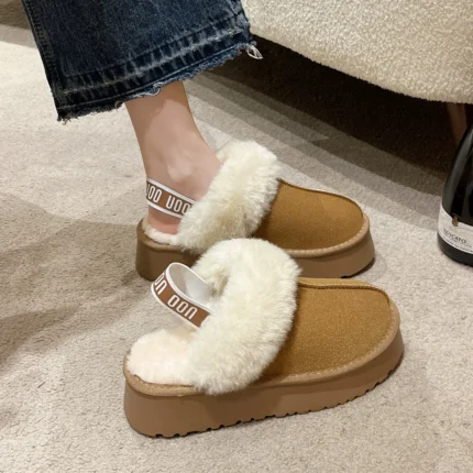 Winter Womens Short Plush Warm Snow Boots Casual Designer Mule Slippers 2024 New Suede Fur Chelsea Ankle Boots Flat Slides Mujer