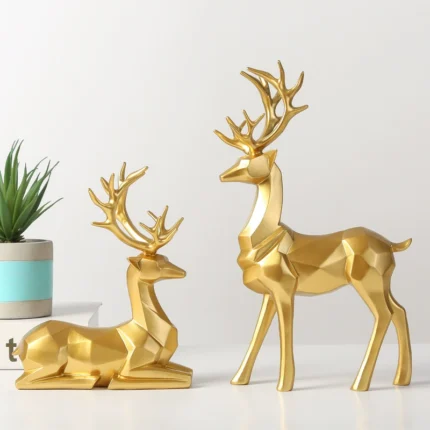 Nordic Resin Geometric Elk Sculpture Sitting Standing Deer Statues Christmas Reindeer Home Decor for Living Room TV Cabinet Wine