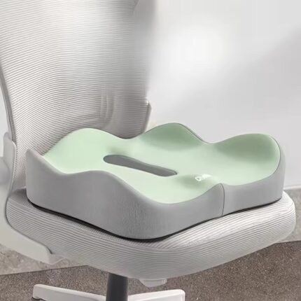 Memory Foam Seat Cushion - 3D Ergonomic Support| Light Green & Grey, Washable Polyester, Car/Office Essentials