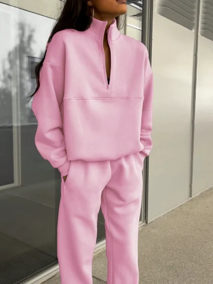 Casual Pants Sets Woman Autumn Loose Pullovers Zippers Long Sleeve Women's Tracksuit Elastic Waist Solid Trousers Sets All-match