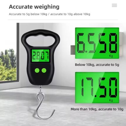 New Portable Hand Held Digital Luggage Scale 50Kg 10g Fish Hook Hanging Scale Measuring Tape BackLight LCD Display