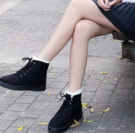 BCEBYL Autumn and Winter Fashion New Casual Comfortable Plus Velvet Warm Solid Color Cross Belt Round Toe Women's Short Boots