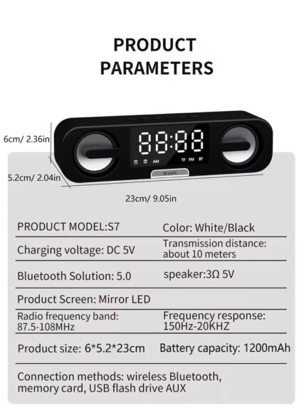 Three-in-one smart clock Bluetooth speaker, LED high-definition mirror surface, three-level adjustment, FM radio function