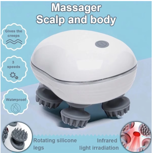Head Massager with Adjustable Speed for Scalp Massage Red Light for Hair Care Soft Silicone for Deep Kneading of the Head