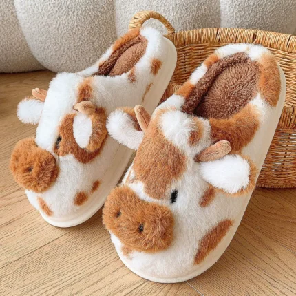Cow milk Fuzzy Slippers Women
