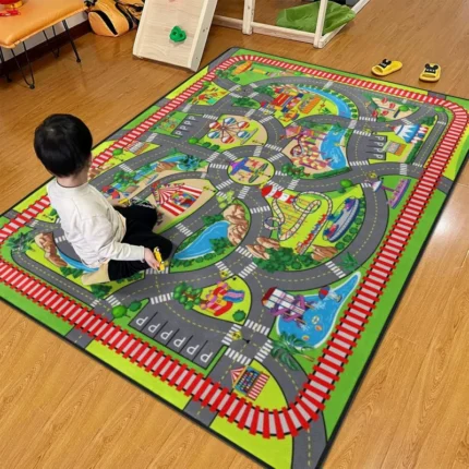 Children's Racing Track Car Road Traffic Signs Carpet Mat Anti Slip