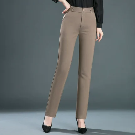 Spring and Autumn Khaki High Waist Straight Baggy Pants