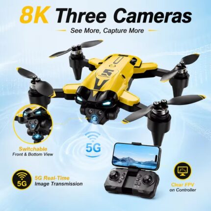 RC Drone Brushless M5 – Three Cameras Optical Flow Hover Foldable FPV RC Quadcopter with Obstacle Avoidance