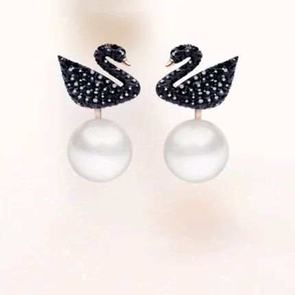 Swarovski Black Swan Goose Pearl Earrings for Women