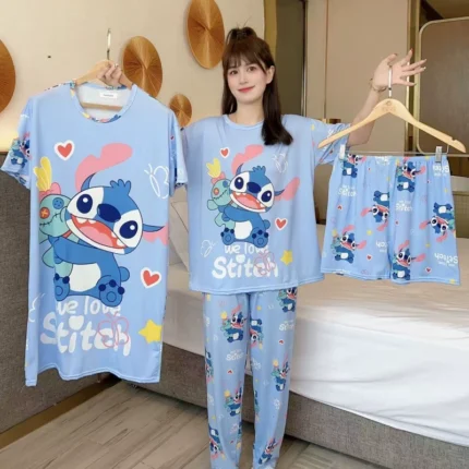 Women's New Four-Piece Pajama Home Outfit – Sweet Cartoon Casual Fashionable & Comfortable Pajama Set