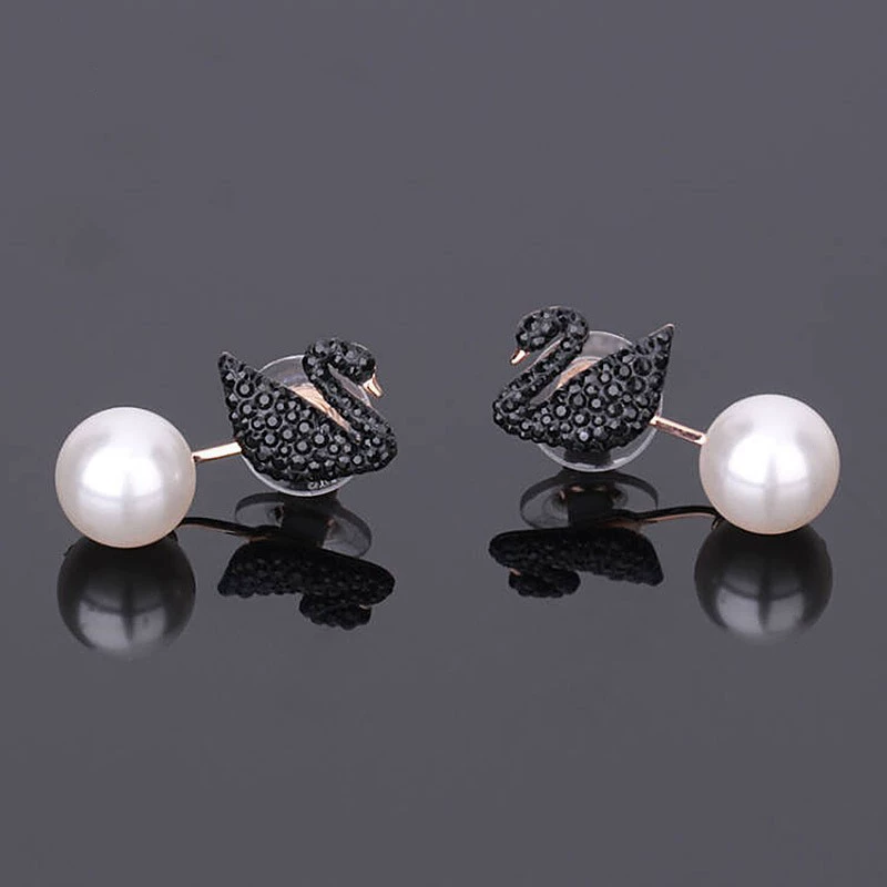 Swarovski Black Swan Goose Pearl Earrings for Women