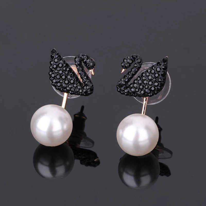 Swarovski Black Swan Goose Pearl Earrings for Women