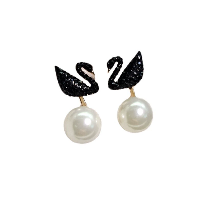 Swarovski Black Swan Goose Pearl Earrings for Women