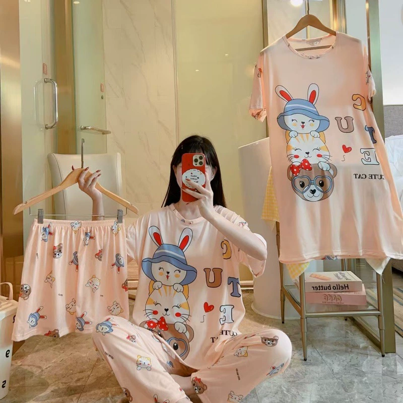 Women's New Four-Piece Pajama Home Outfit – Sweet Cartoon Casual Fashionable & Comfortable Pajama Set