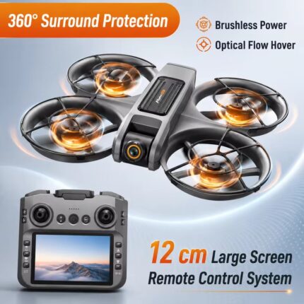 RC Drone with One-Button Control – Stable Hover 360° Surround Protection Brushless Motor Wind-Resistant FPV Drone with Dual Camera & Optical Flow Positioning